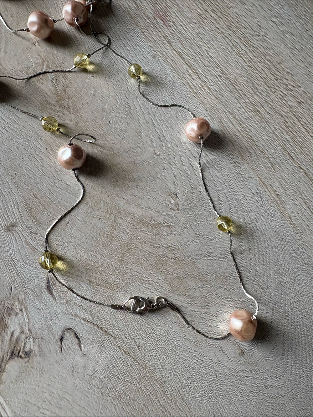 Peach Pearl & Lemon Crystal Station Necklace - Women Jewelry